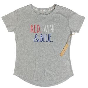 NWT Rae Dunn "Red Wine & Blue" Heather Gray Graphic Crewneck Short Sleeve Tee XS